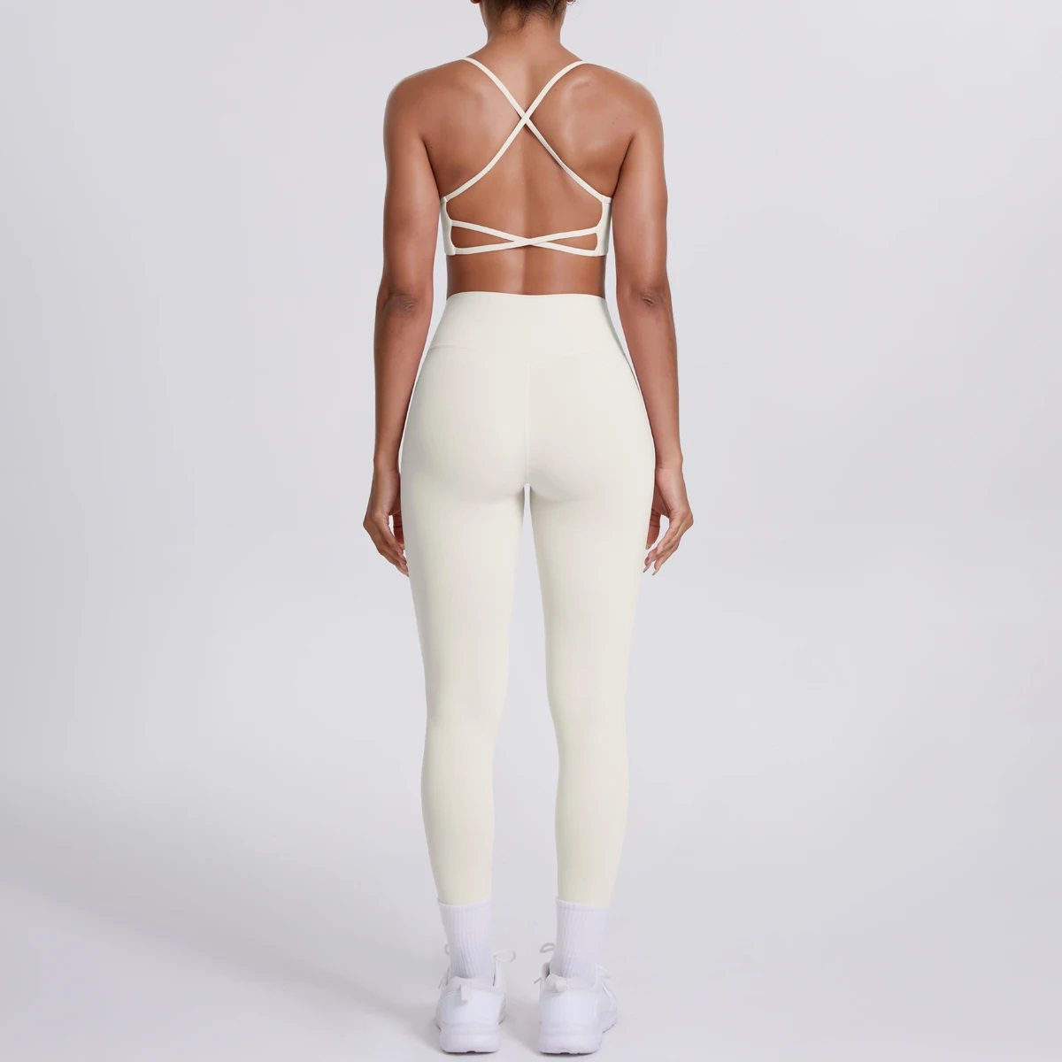 Yoga-Anzug, Sport-Set, Fitnessstudio, nahtlos, stoßfest, Sport-BH, Damen, hohe Taille und Hüften, eng, pfirsichfarbene Gesäßhose, Damen-Sportbekleidung – Detail 17