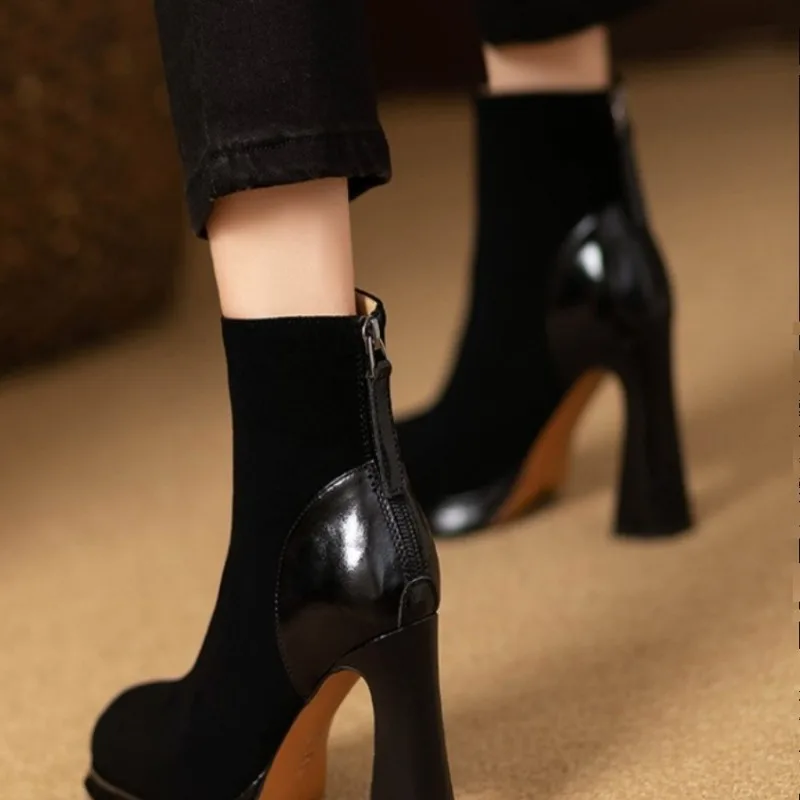 الفرنسية المتخصصة تصميم تحسس صندل بكعب مكتنز أحذية الموضة النسائية تمتد نحيل الأحذية لطيف ومتعدد الاستخدامات عالية الكعب الجوارب #2