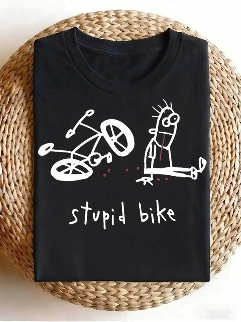 Funny Vintage Graphic Men's T-Shirt Bicycle Fall Injury Easy Doodle Style Stupid Bike Caused Me To Fall And Get Hurt Tee Gift