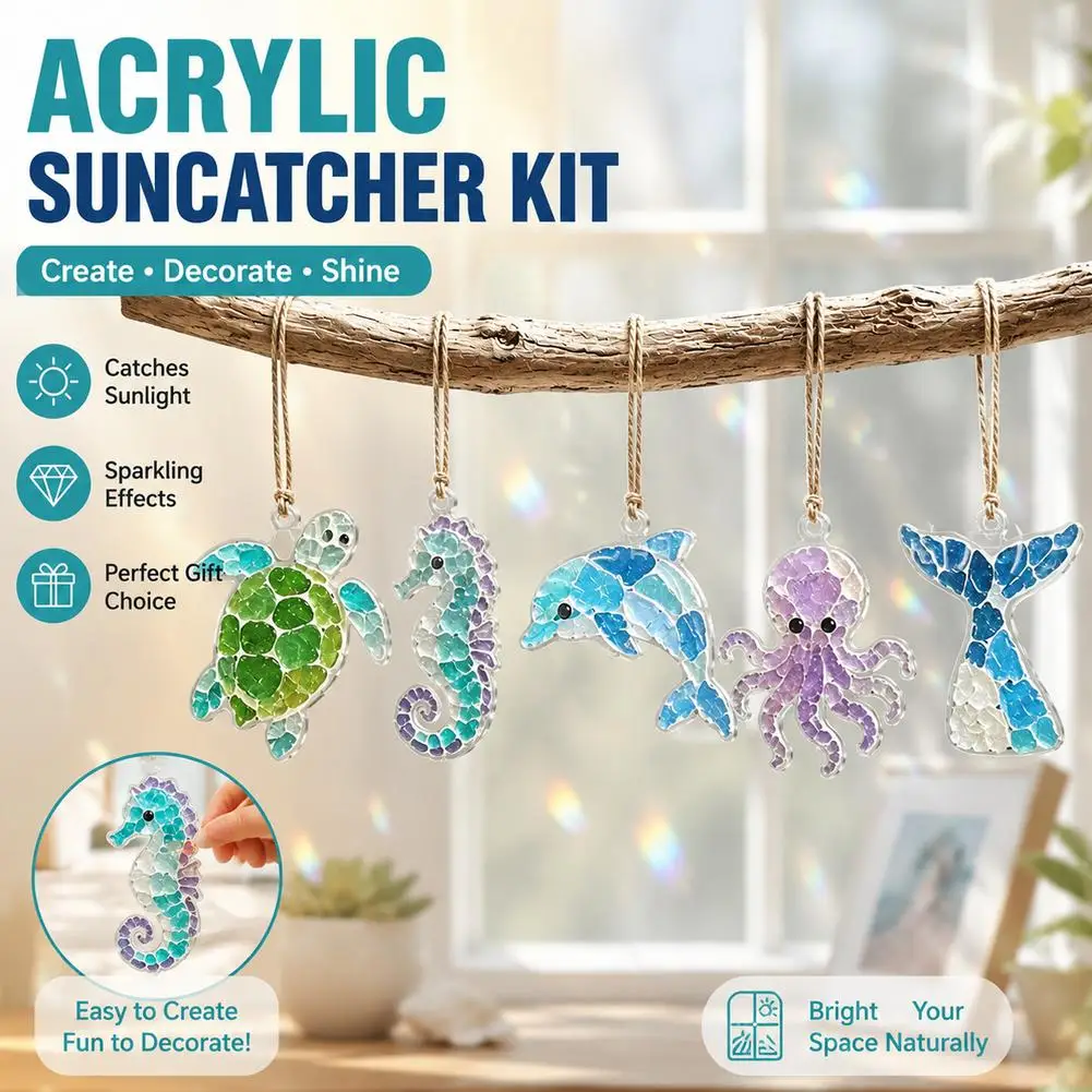 DIY Sea Glass Bird Mosaic Ornament Kit Crystal Suncatcher Hanging Pendant Craft Set Art Decor For Home Garden Gift