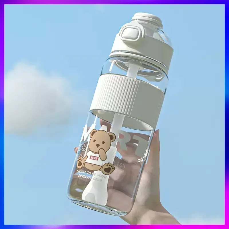 

Cute Water Bottles for Girls Kawaii Gourd with Straw 1 Liter for School White Kids Children Plastic Drinking Gourds Water Bottle