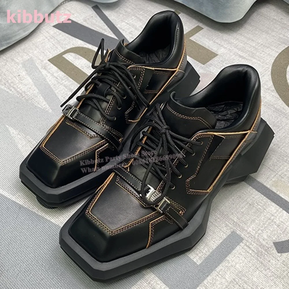 

Кроссовки-лодочки на шнуровке из натуральной кожи с квадратным носком, странный каблук, разноцветные модные элегантные британские лаконичные женские и мужские туфли