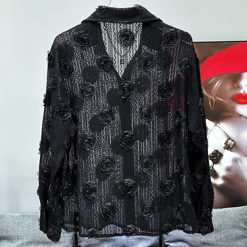 PFHQ Male Shirts Thin Mesh Hollowed Out Loose Translucence Three-dimensional Rose Woven Sun Protection Men's Tops Summer 21Z4517