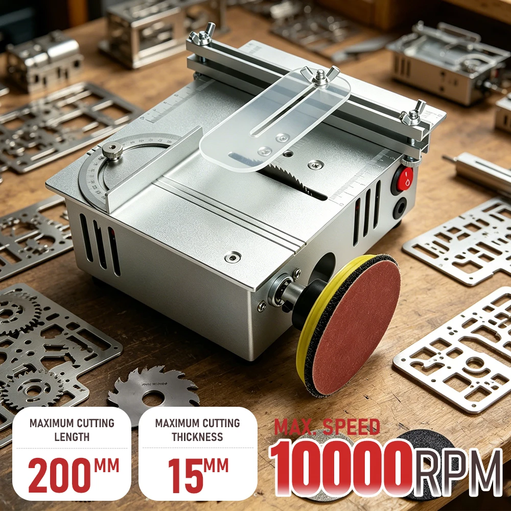 

Mini Table Saw 10000RPM Multifunctional DIY Cutting Machine with 15mm Max Cutting Thickness for Home Workshop