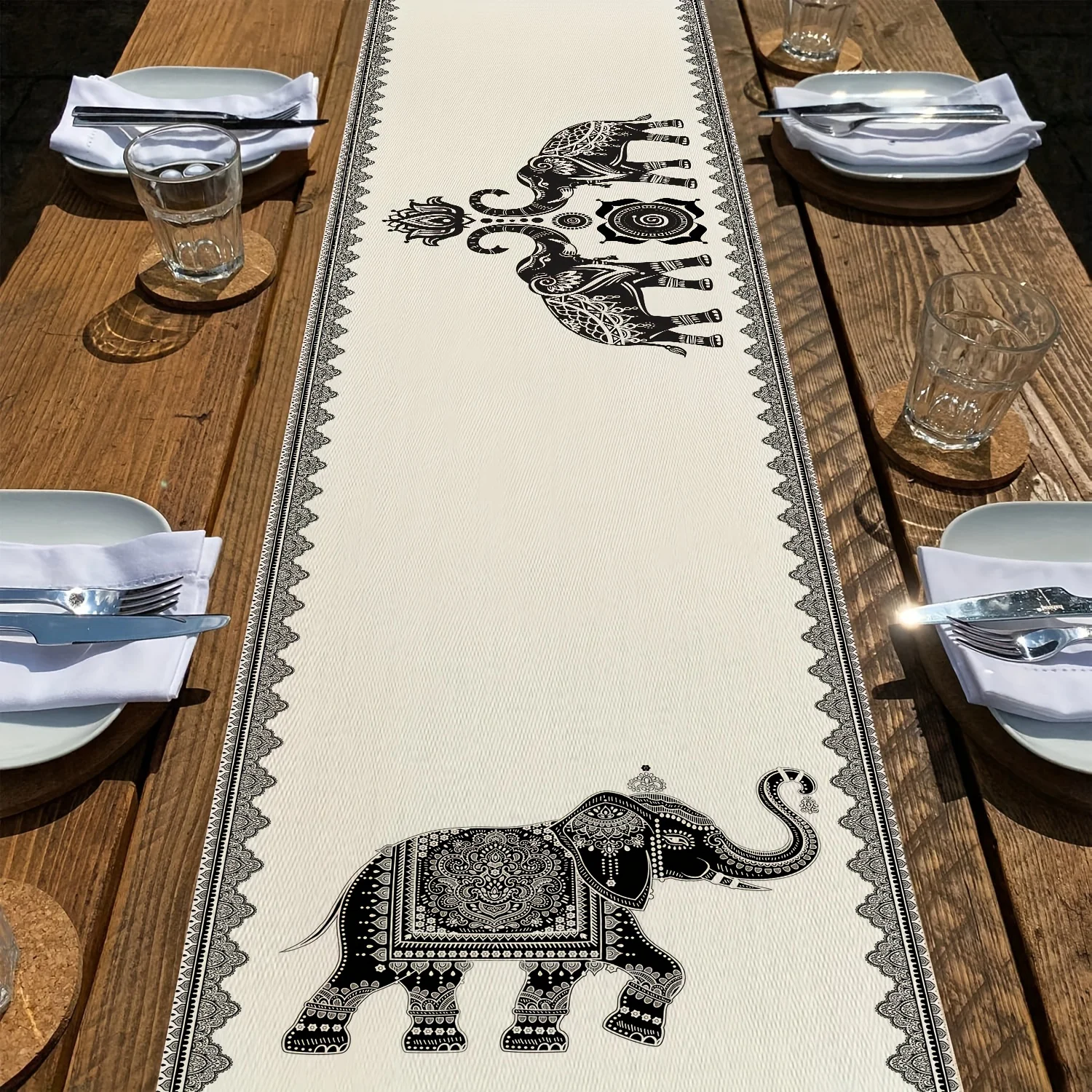 Tischläufer im Tribal-Elefant-Design, geeignet für Esstisch, Kaffeebar und Heimdekoration im Bohemian-Stil