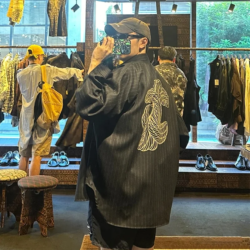 

Мужское пальто Nemeth Sle Long Sve в полоску, свободное, повседневное, с принтом и узлом, из смесовой шерсти и хлопка, на все сезоны