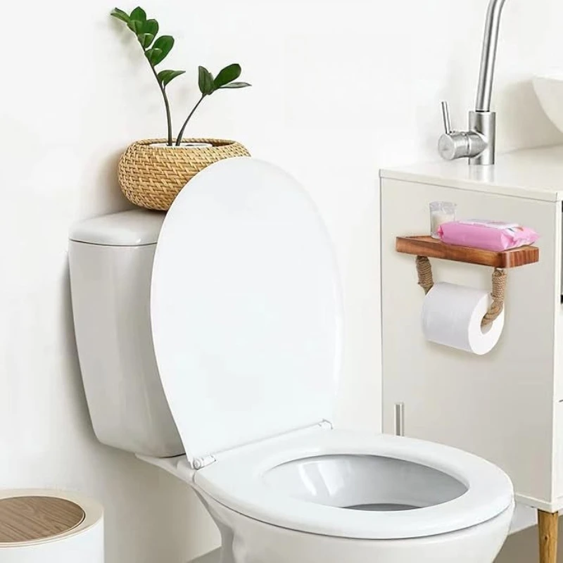 Retro-style Toilet Paper Holder with Wall-mounted Shelf Grooved Design Prevents Items Slipping Suitable for Bathrooms Bedrooms
