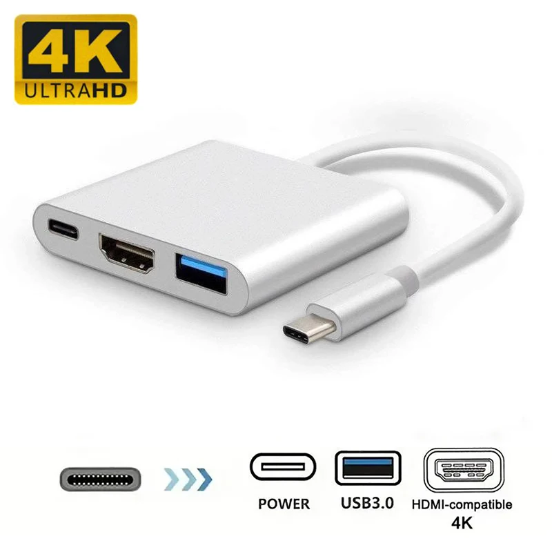 

3 in 1 Usb Hub USB Type C to HDMI-compatible Splitter HUB Type-c to HDMI-compatible USB3.0 Docking Station For Macbook Converter