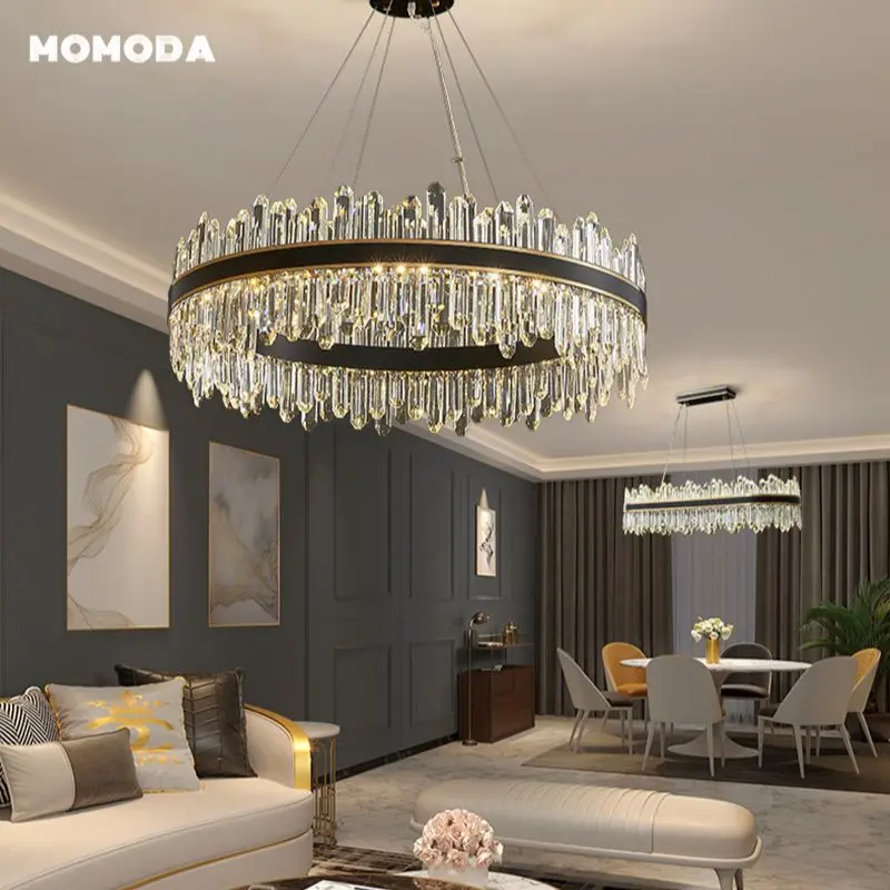 

Modern Crystal Chandeliers Luxury LED Black Round Pendant Lights Fixture Living Room Dining Room Hanging Lamps Lustre