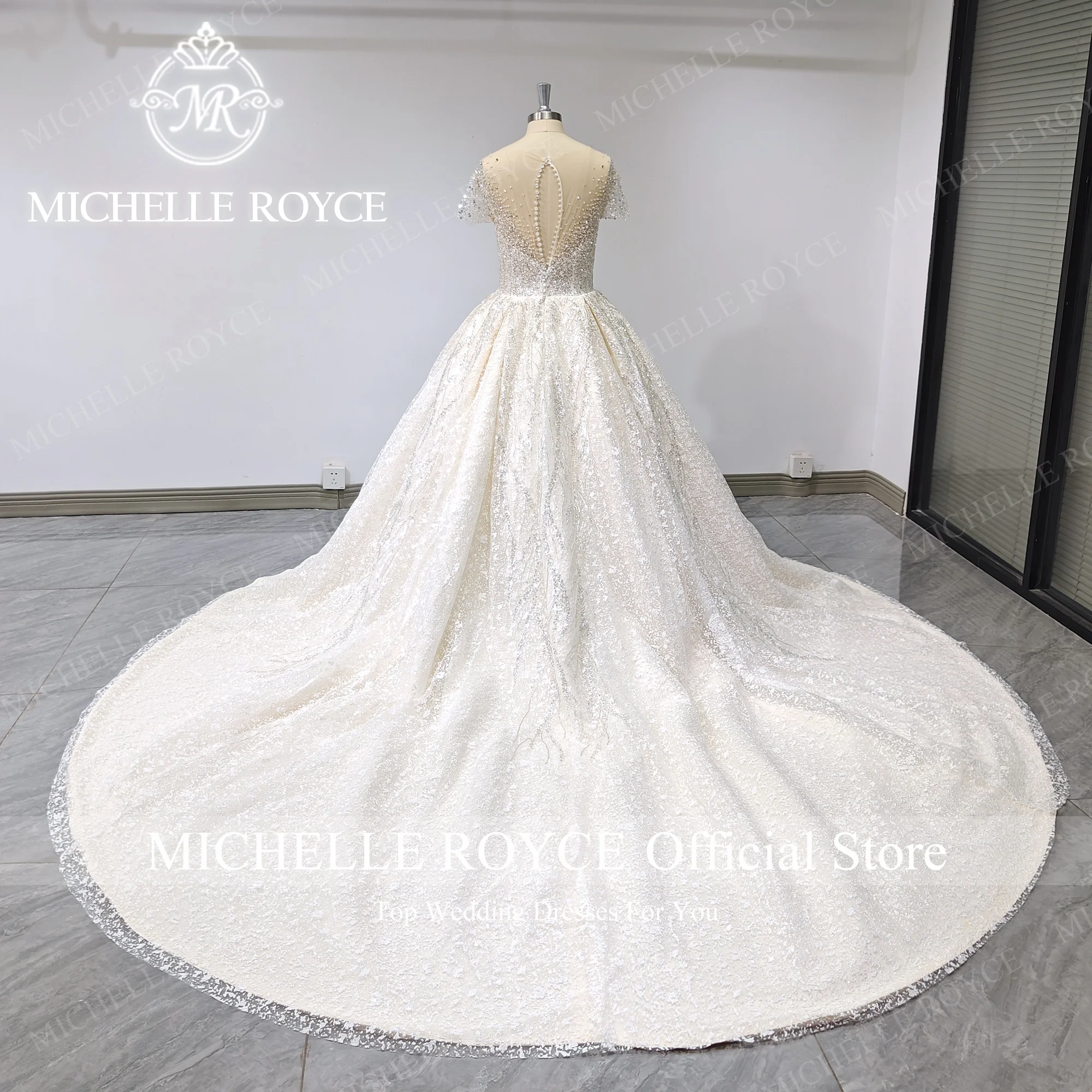 Michelle Royce  Ball Gown Luxury Wedding Dress For Woman Delicate Beading Sparkling Chapel Train Wedding Gown Vestidos De Novia