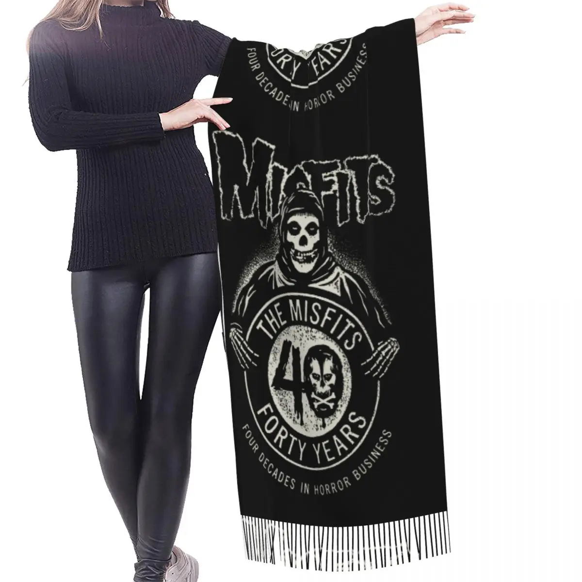 Custom Rock Punk Band Misfits Skull Face Tassel Scarf Women Soft Heavy Metal Shawl Wrap Lady Winter Fall Scarves