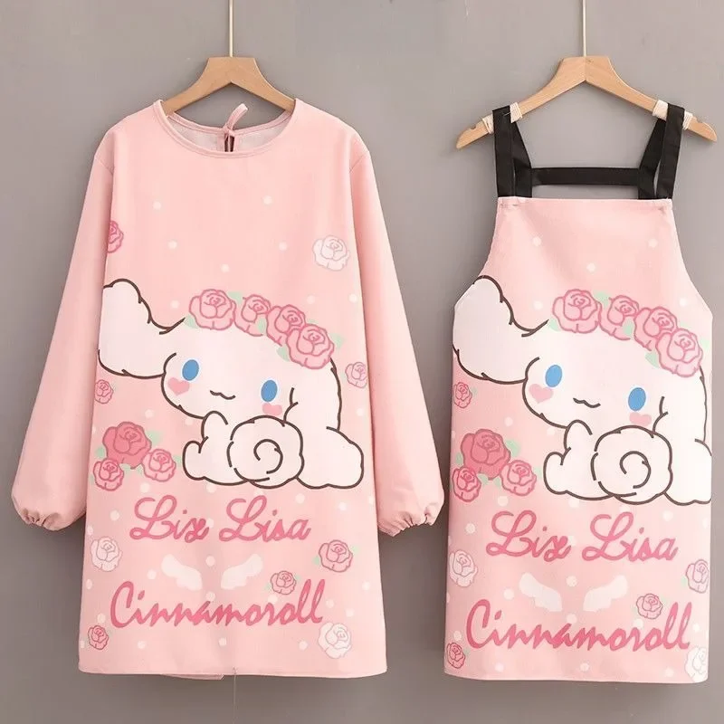 Cute Sanrio Cinnamoroll Cartoon Kawaii Women's Outerwear Kitchen Home Cooking Dirty-Resistant Long-Sleeved Apron Coverall