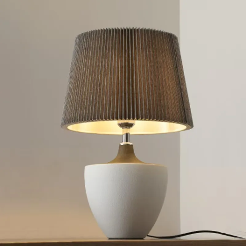 Ceramic Jar Table Lamp for Living Room Bedroom & Hotel Retro Style Designer Headboard Decoration with Cloth for HomeStay