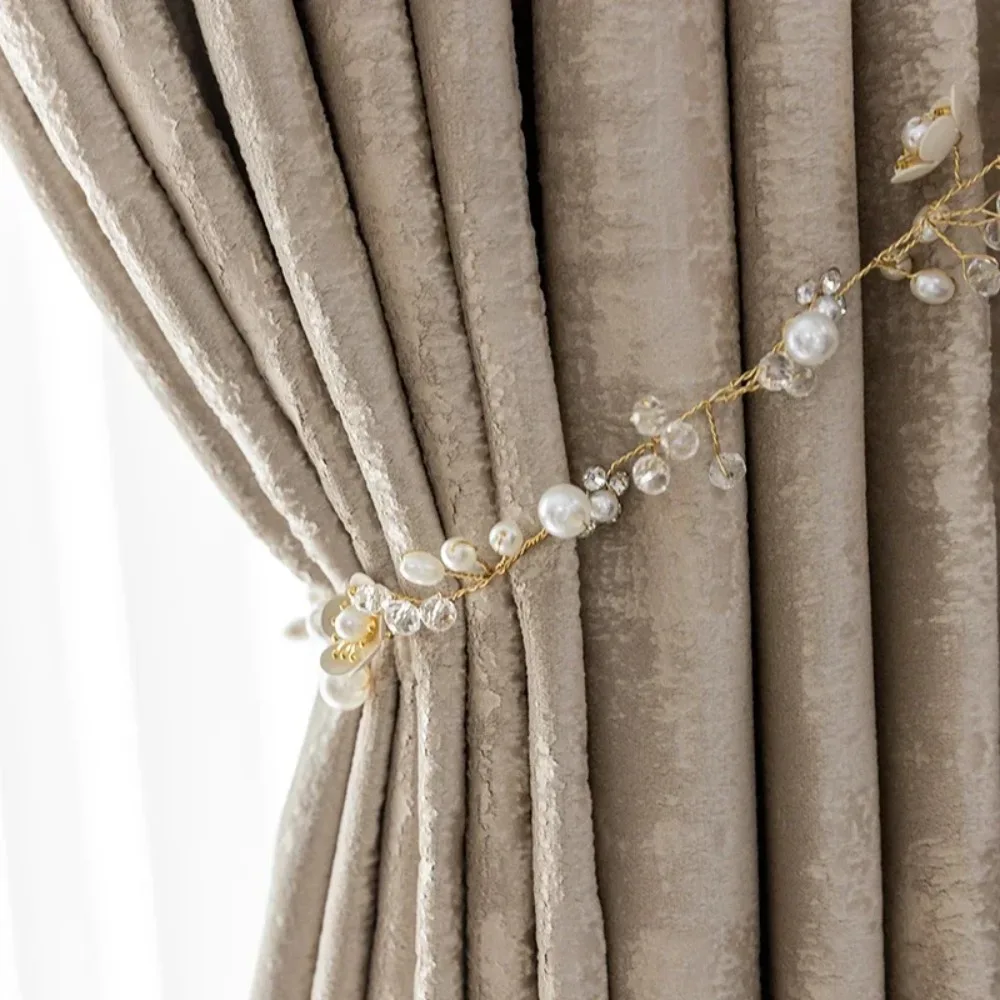Retro New Chinese Simple Bronzing Velvet Curtains for Living Room Bedroom High Blackout Thickening Custom Size Window Curtain