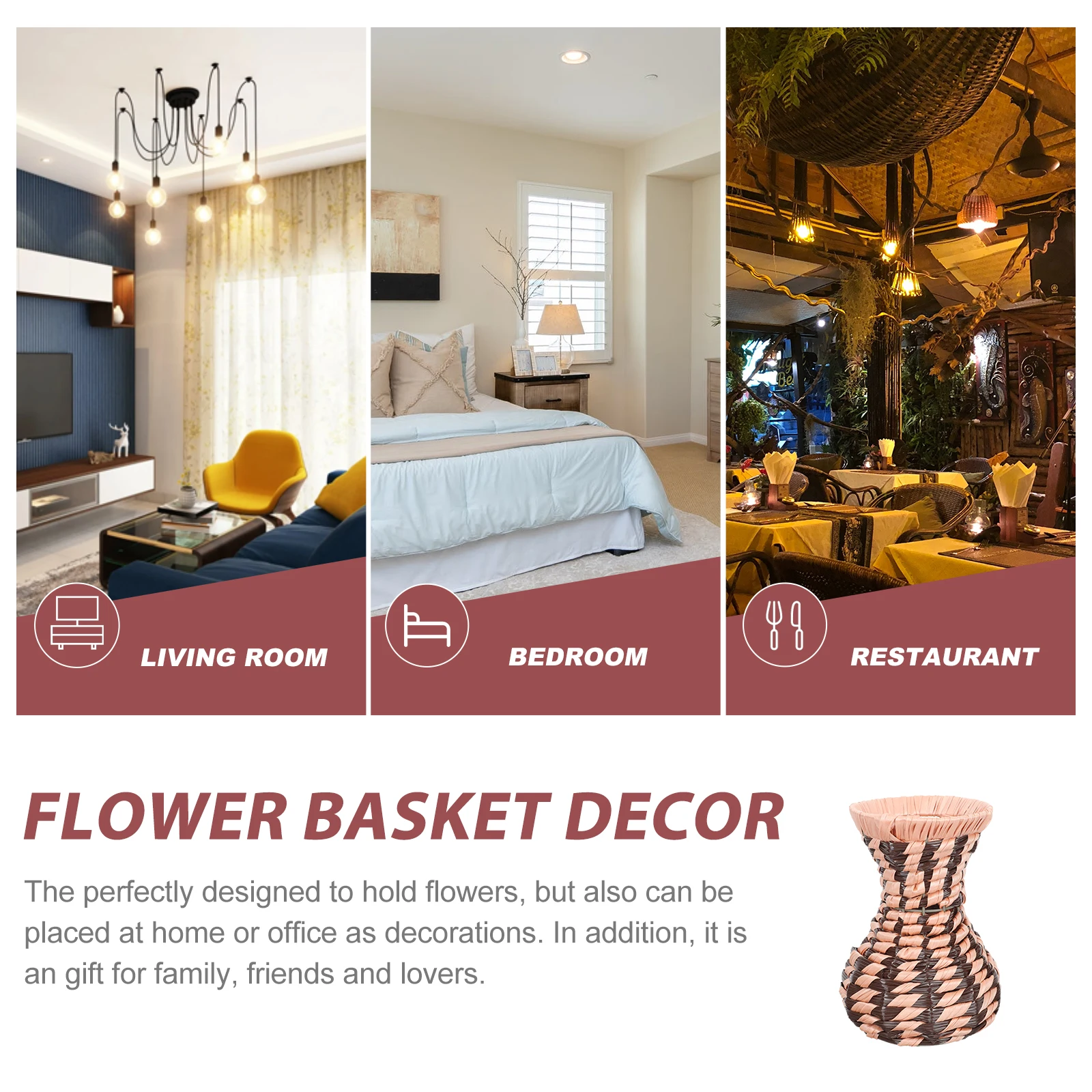 

Creative Woven Vase Waterproof Basket For Home Decor Desktop Decor Stable Base Woven Flowerpot Arrangement Container Household