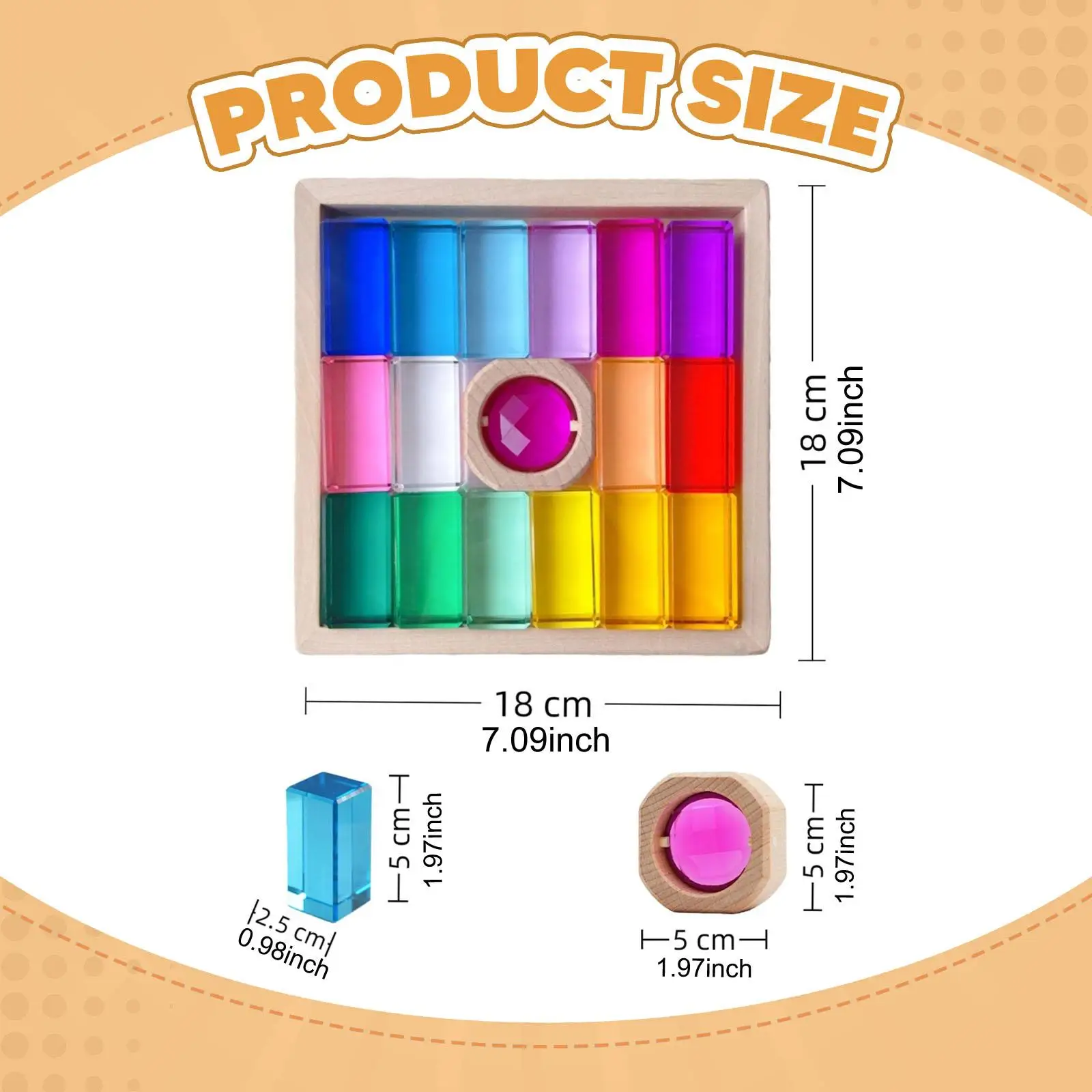 Blocos de construção acrílicos de arco-íris, cubos acrílicos de arco-íris, reconhecimento de cores, brinquedo de empilhamento colorido para presente, meninos, meninas, crianças