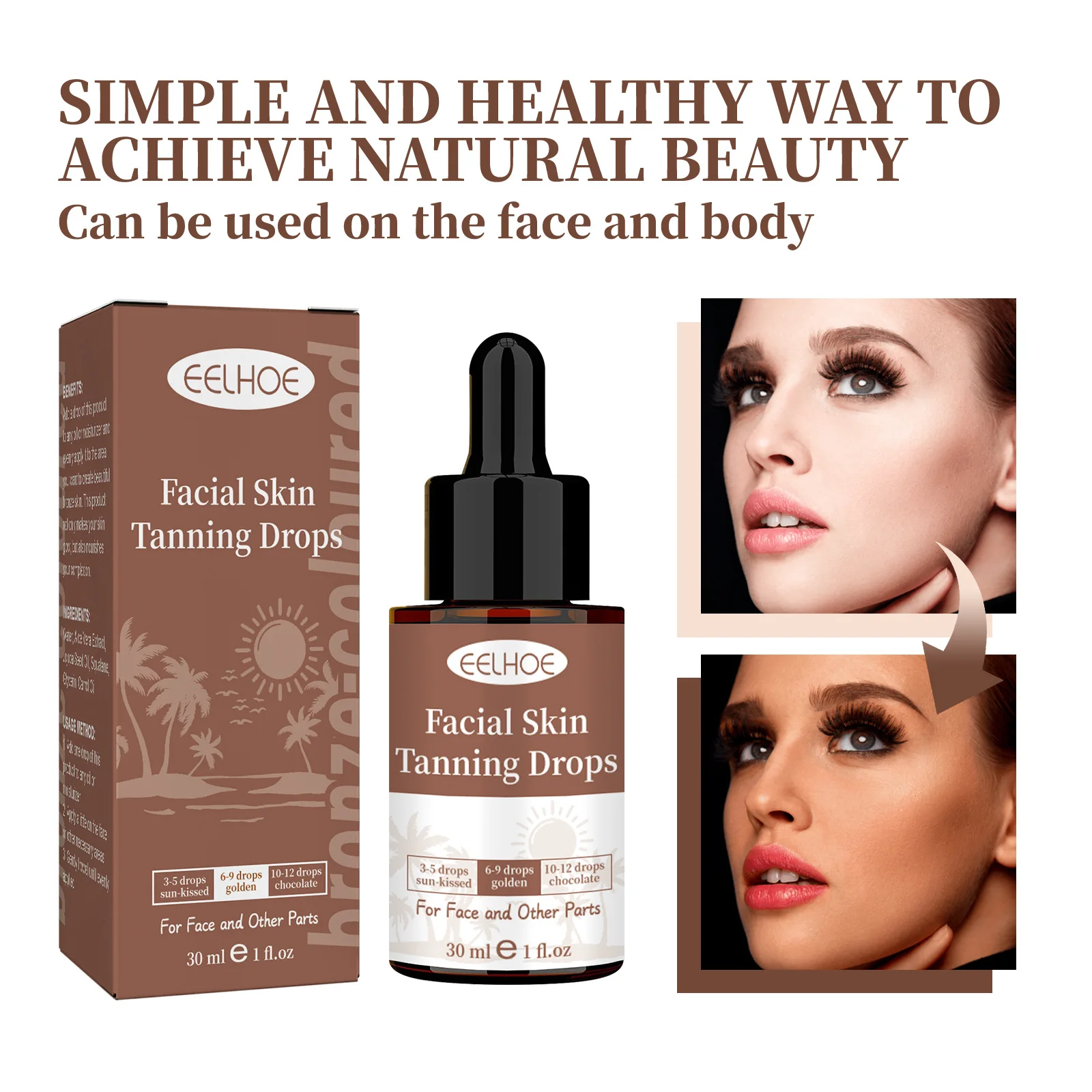 Fake Tan Serum Sunless Tanning Booster Prevent Sunburn Dark Brown Body Bronzer Long Lasting Outdoor Sunbath Self Tanning Drops