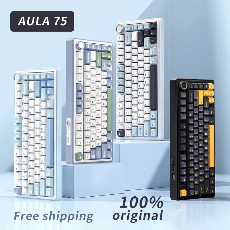 AULA F75 Original OEM Customized Game Mechanical Keyboard Hot-Swap PBT 75% RGB Bluetooth 5.0/2.4G Wireless/Wired Gasket 80 Keys