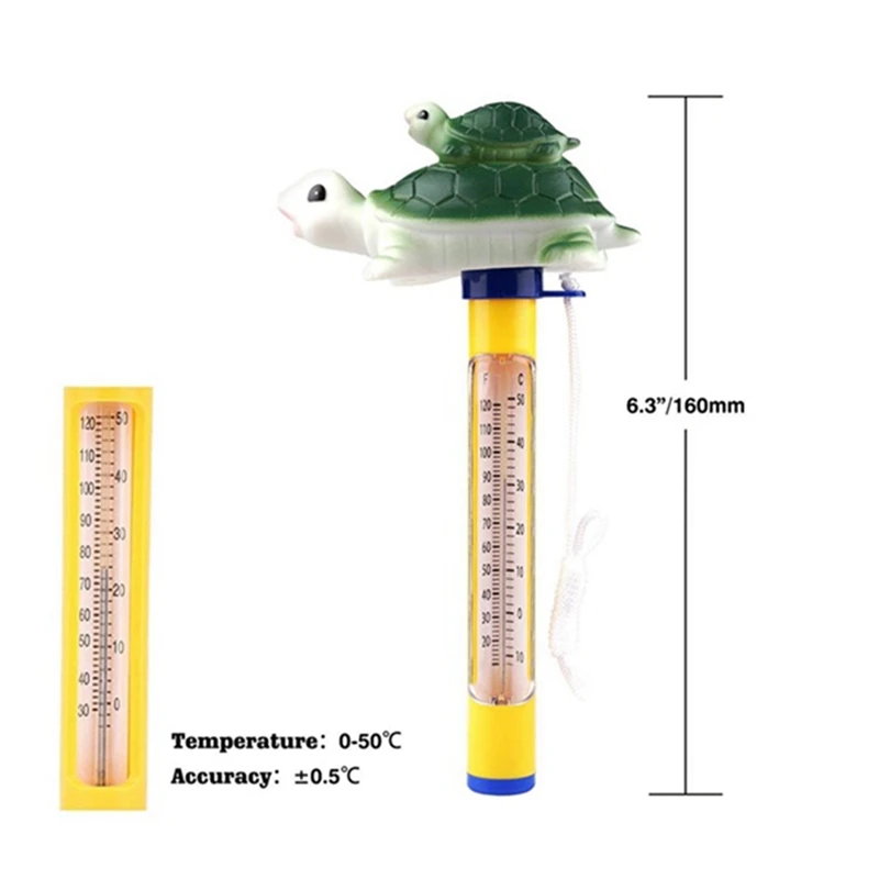 Termómetro de piscina de dibujos animados, termómetro flotante para piscina, baño interior y exterior, estanque de agua, termómetro de tortuga verde