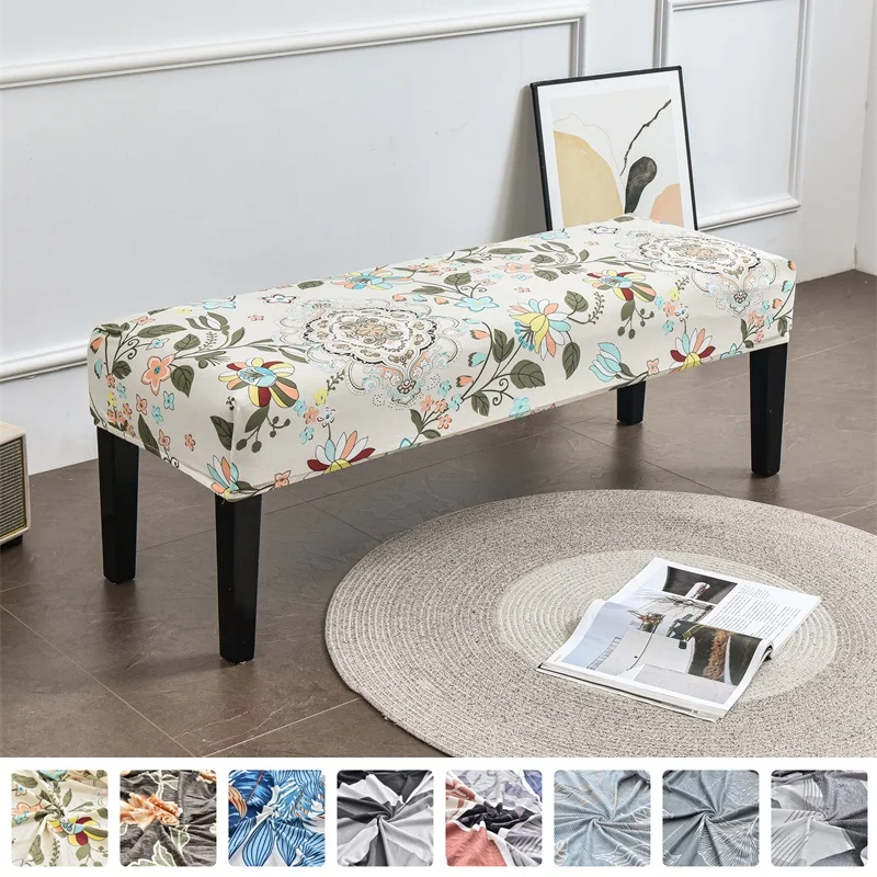 Stretch Printed Bench Cover for Dining Room Bedroom Living Home Elasticity Anti-dirty Long Chair Covers Piano Makeup Stool Case