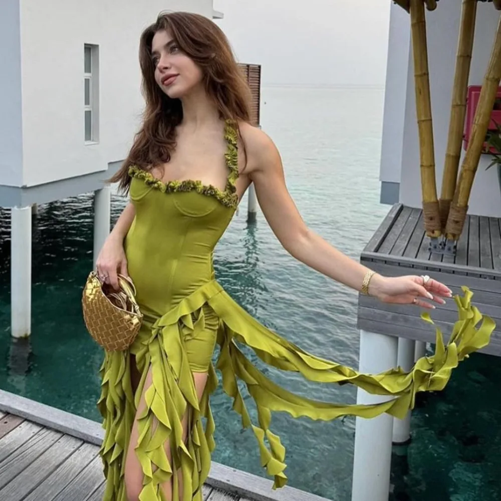 Sukienka damska seksowna bez pleców na lato 2025 - Y2K Streetwear Sukienka midi bodycon na ramiączkach na wieczorne wyjście, imprezę w klubie nocnym