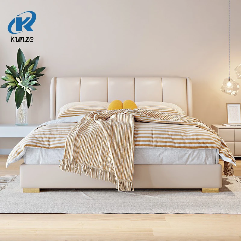 

Modern Upholstered Luxury Full Size King Size Wooden Double Bed Frames Queen With Soft Leather Bedhead and Bed Board