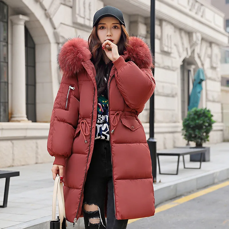 Winter Women Clothing Puffer Jacket Parkas Mid-length Cotton-padded Jacket Warm Thick Hooded Fur Collar Cold Coat Chic Outerwear