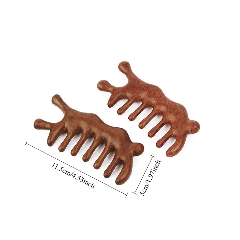 مشط تدليك متعدد الوظائف من خشب الصندل الذهبي مع أسنان واسعة وكشط الأنف ومشط معالجة نقطة الوخز