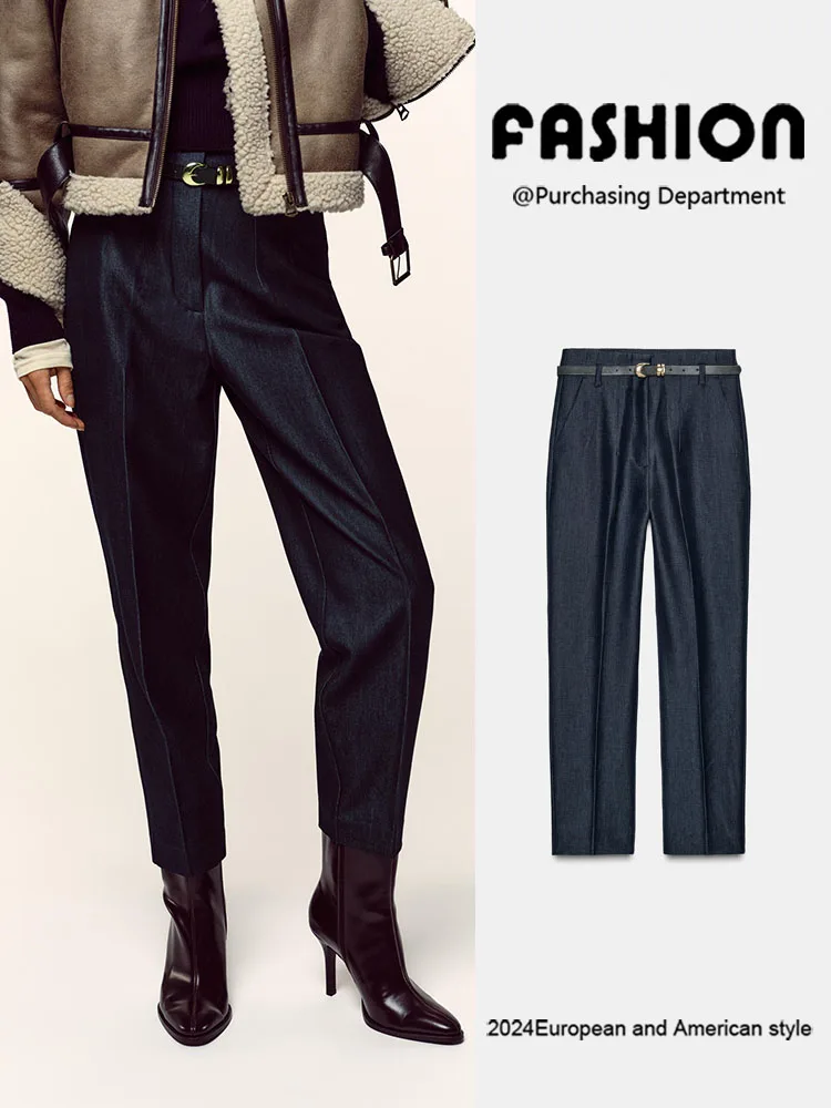 

Модные длинные брюки с высокой талией и поясом, женская одежда, Новое поступление, осенний сезон, утягивающие универсальные женские модные брюки