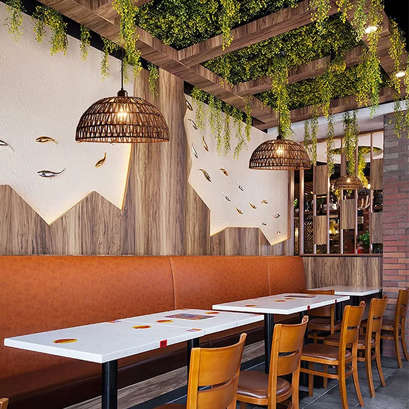 Hemp rope Rattan Lamp Pendant Light Southeast Asia Style Chandelier Pendant Lamp Dining Room Kitchen Bedroom Retro Hanging Lamp