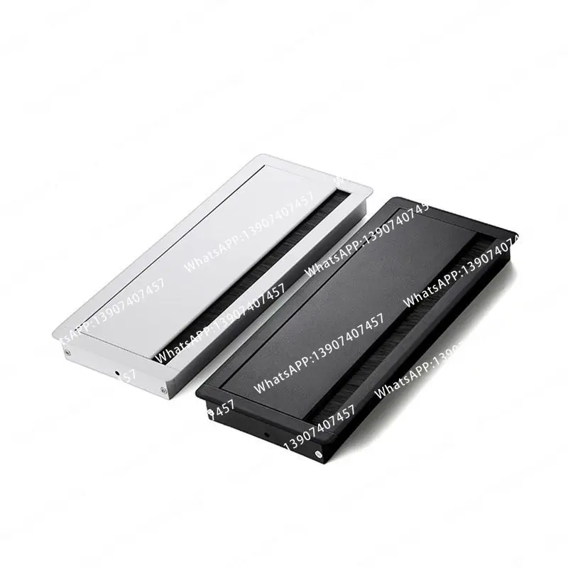 Aluminum Alloy Desktop Grommet Rectangular  Wire Cable Hole Cover with Brush Home Bank Computer Desk Storage Box