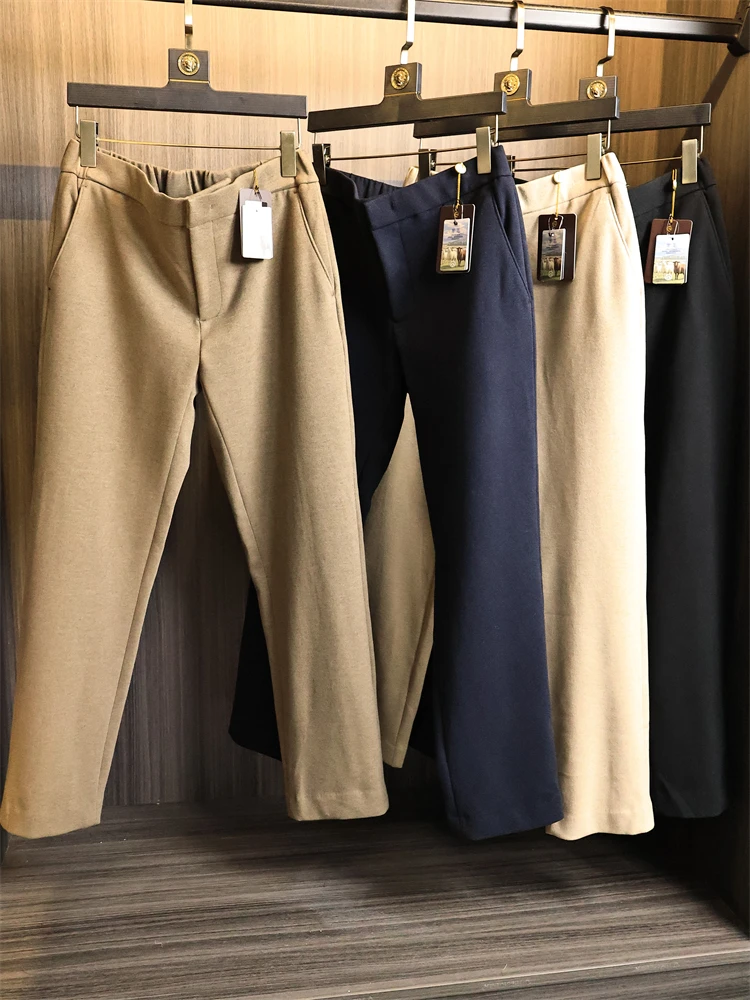 

Ацетатное волокно, шерсть, шелк, прямые повседневные брюки, мужские эластичные легкие роскошные осенне-зимние удобные брюки для отдыха...