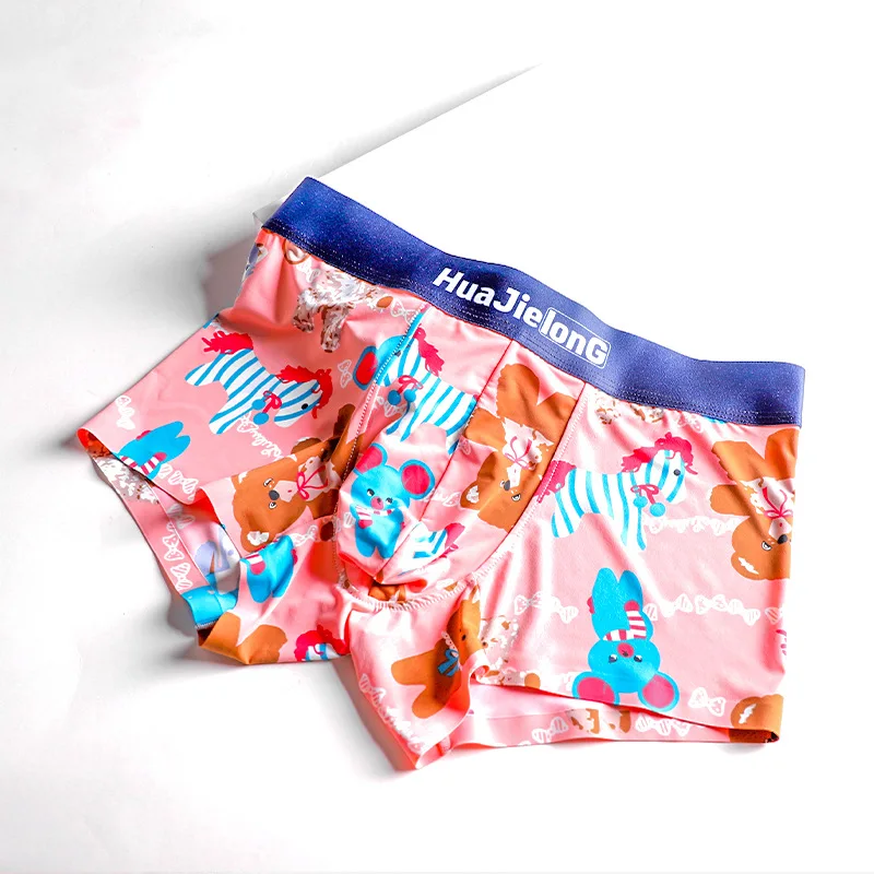 Summer New Ice Silk Underwear Men's Mesh Cartoon Printing Breathable Nude Sensua Male Panties