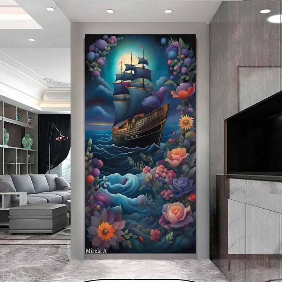 Diamond Mosaic Fantasy Ship Diamond Painting New 2024 Full Sqaure Round Drill Sea Boat Landscape Christmas Gift Home Decor H598