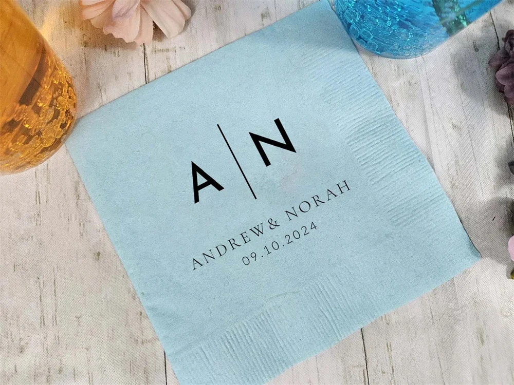 50PCS Personalized Napkins Personalized Napkins Wedding Anniversary Engagement Printed Custom Monogram Cocktail Beverage Luncheo