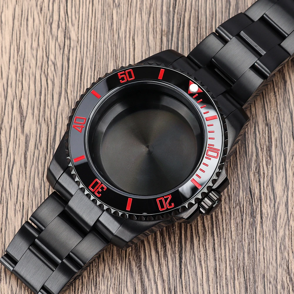 20ATM 40mm Black 8215 Watch Case with Sapphire for Seiko NH35 NH36 NH34 4R35 8215 ETA2824 Oyster Brushed Bands GMT YACHT cases