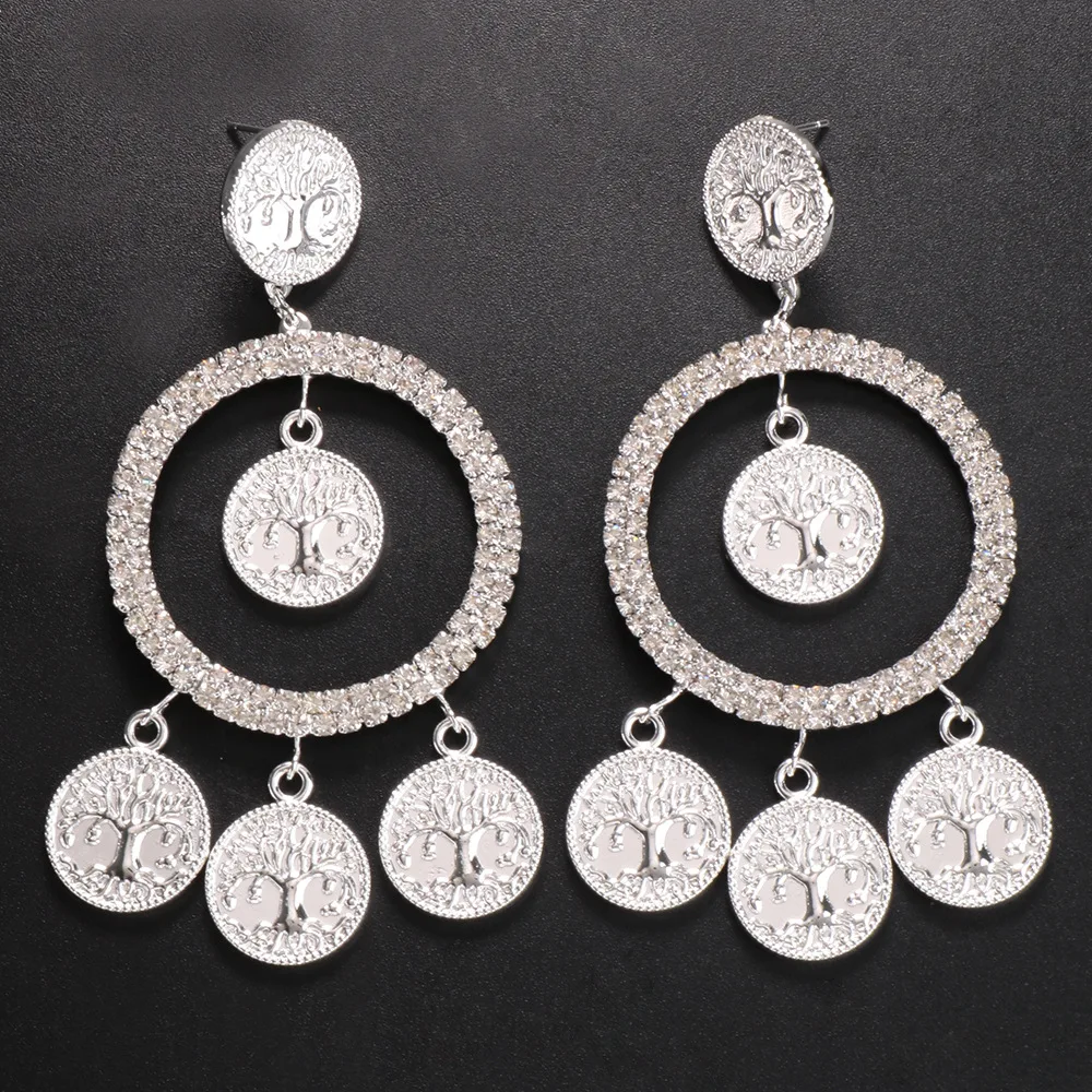 coin earrings tree Tassel Round Circle Drop Earrings With Carved Coin Tassels Jewelry For Women