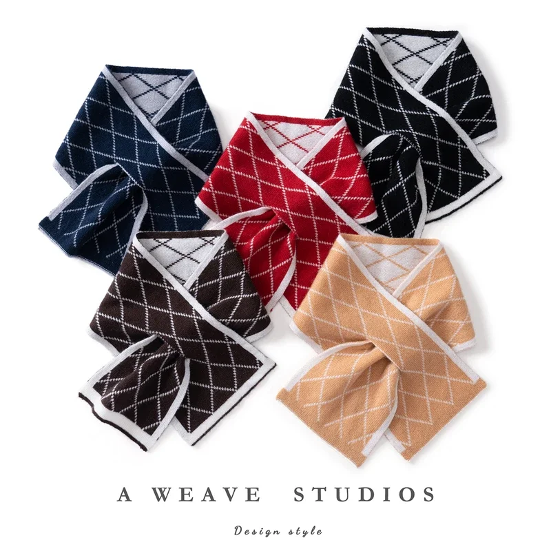 High Quality Womens Knit 100% Cashmere Scarf Mix Color Cross Collar Scarf Autumn Winter Neck Cover Classic Cashmere Scarfs