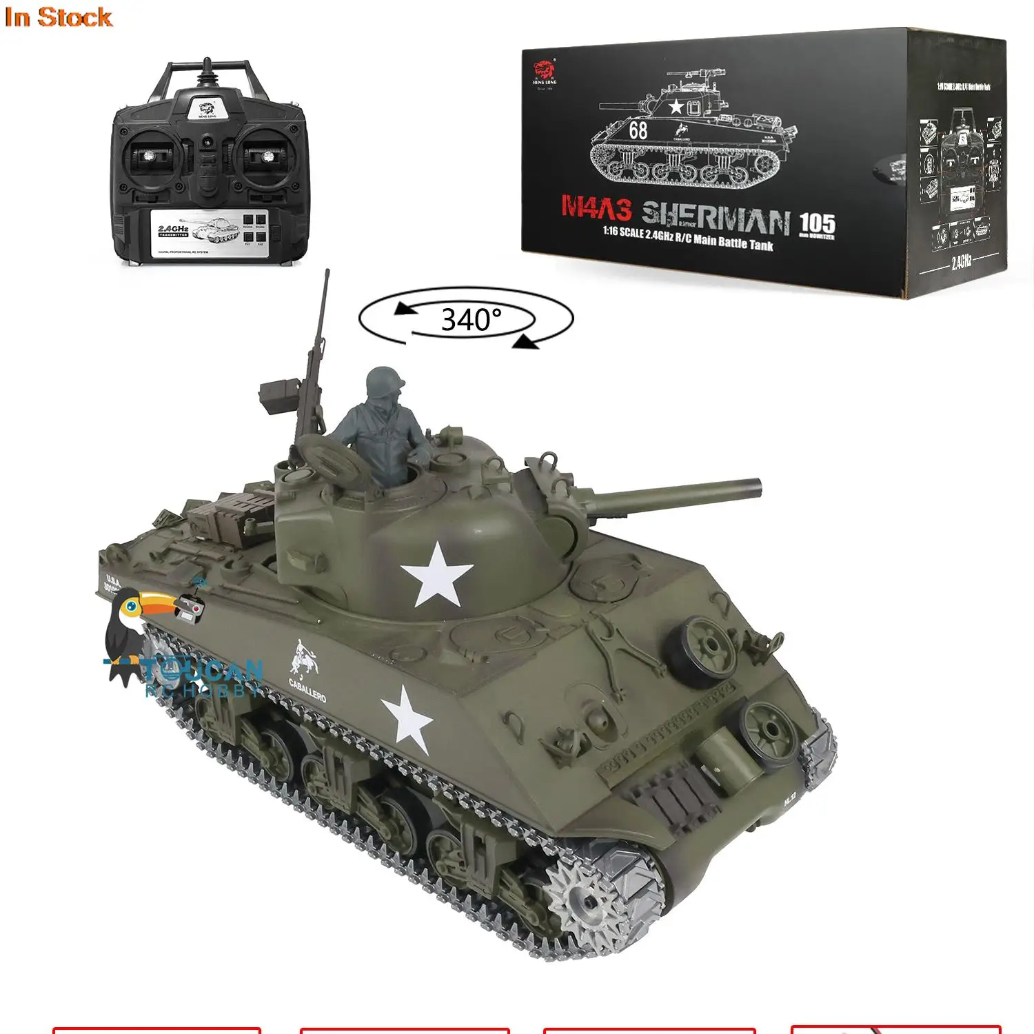 2.4G HENG LONG 1/16 7.0 Upgraded M4A3 Sherman RTR RC Tank 3898 Metal Tracks TH17671-SMT4