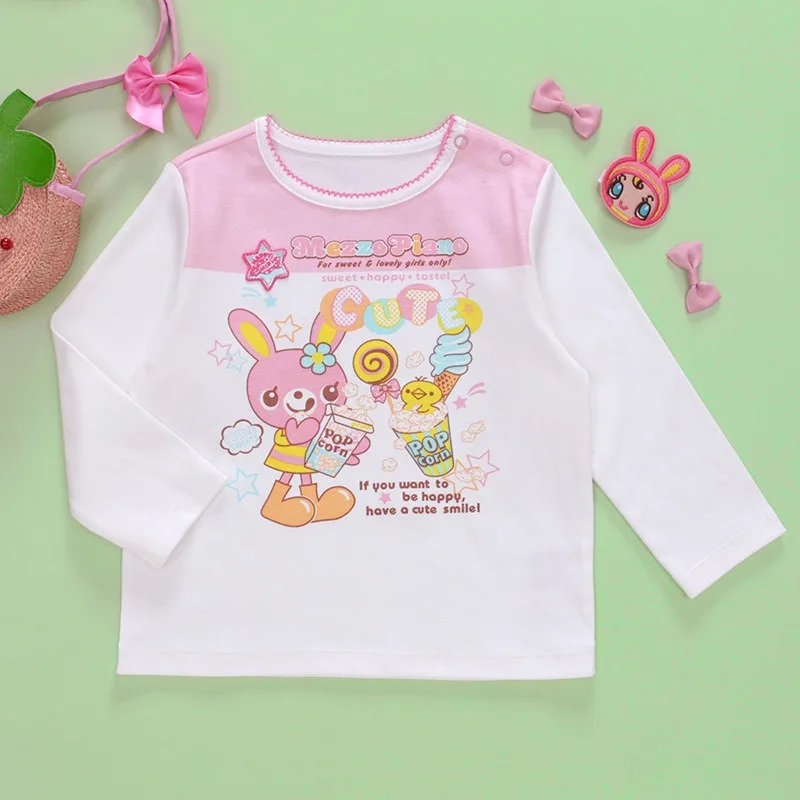 Autumn  Korean Girls Long Sleeved T-shirt  Cute Bunny Ice Cream Girls T-Shirt Kids Sweatshirts Baby Girl Clothes Bottoming Shirt