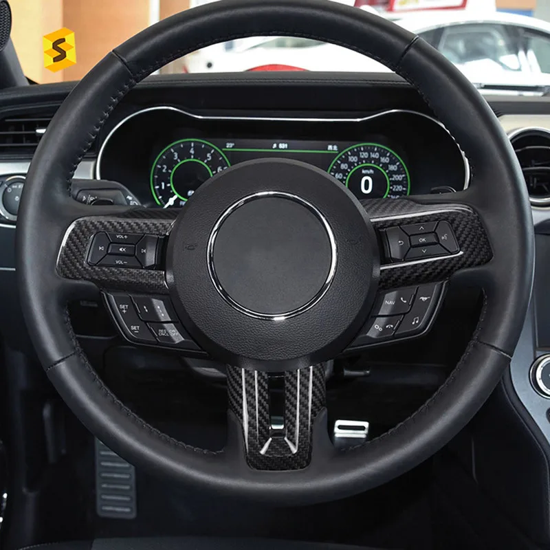 Carbon Faser Schwarz Auto Lenkrad Abdeckung Trim Aufkleber Für Ford Mustang 2015 2016 2017-2023 Innen Dekoration Zubehör – Detail 2