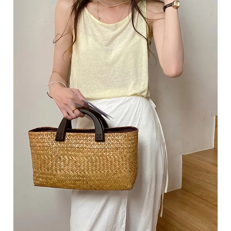 

Повседневная бамбуковая тканая сумка в стиле ретро, простая летняя маленькая квадратная сумка для блоггеров, модная сумка-тоут из волокна