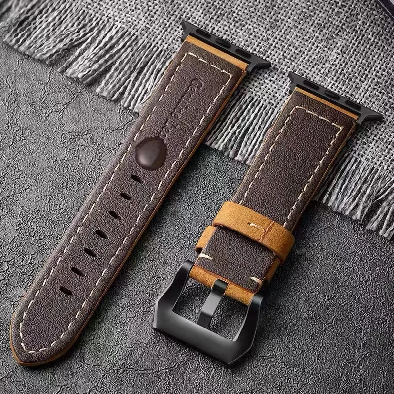 Vintage Crazy Horse Leather Strap for Apple Watch Series 9 8 7 6 5 4 3 Se Leather Strap Ultra 49mm 45mm 41mm 38 42 44 WatchBand