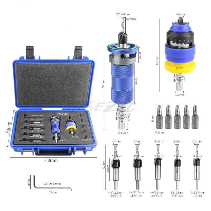 Limit Countersunk Drill Semi-automatic Depth Adjustment Easy Disassembly and Installation of Screw Hole Thread Cone Drill Set
