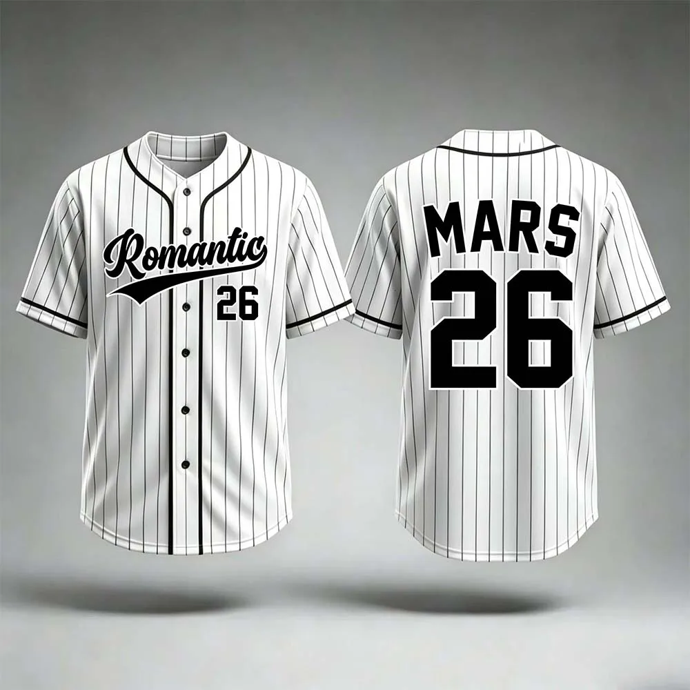 The Romantic Tour 2026 Baseball Jersey Bruno Mars Singer Design Print Merch Tees Short Sleeve Button Up Male T-shirt Streetwear