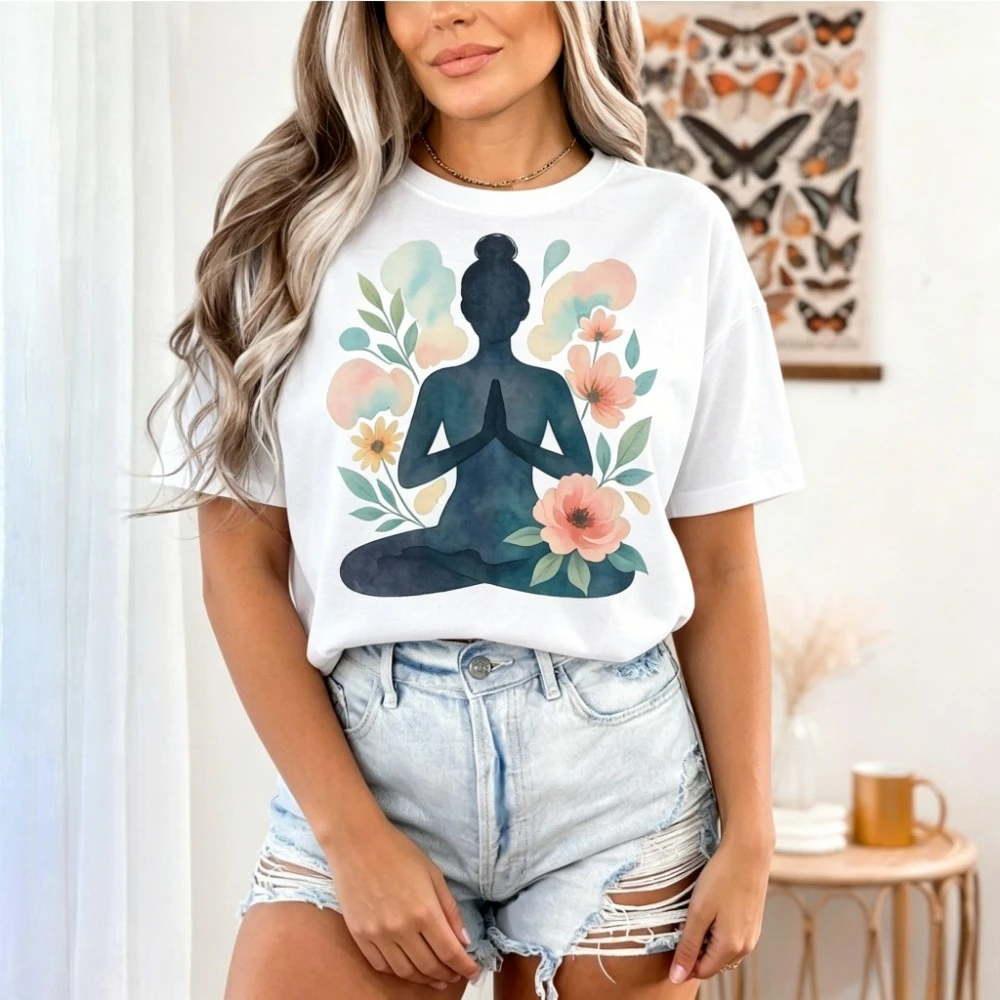 

Yoga Shirt Floral Yoga Tops Yoga Lover Tees Meditation Sweatshirt Camisetas Women Clothing Y2k Accessories