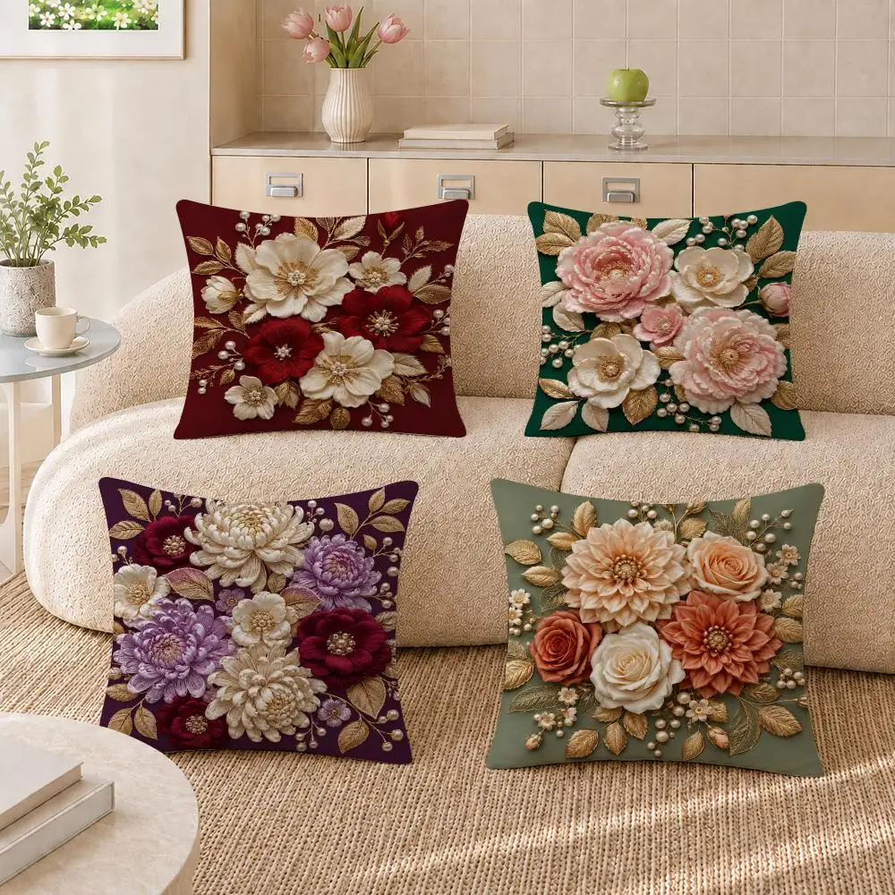 Vintage Floral Bouquet Decor Cushion Cover Pillowcase Sofa Living Room Home Gift Office Decor Protective Covers