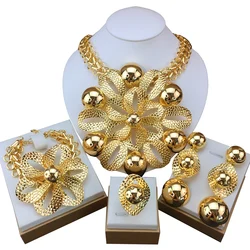 New Fashion Trendy Women Jewelry Set Brazilian Gold-Plated African Wedding Bridal Big Flower Pendant Necklace Gifts FHK18838