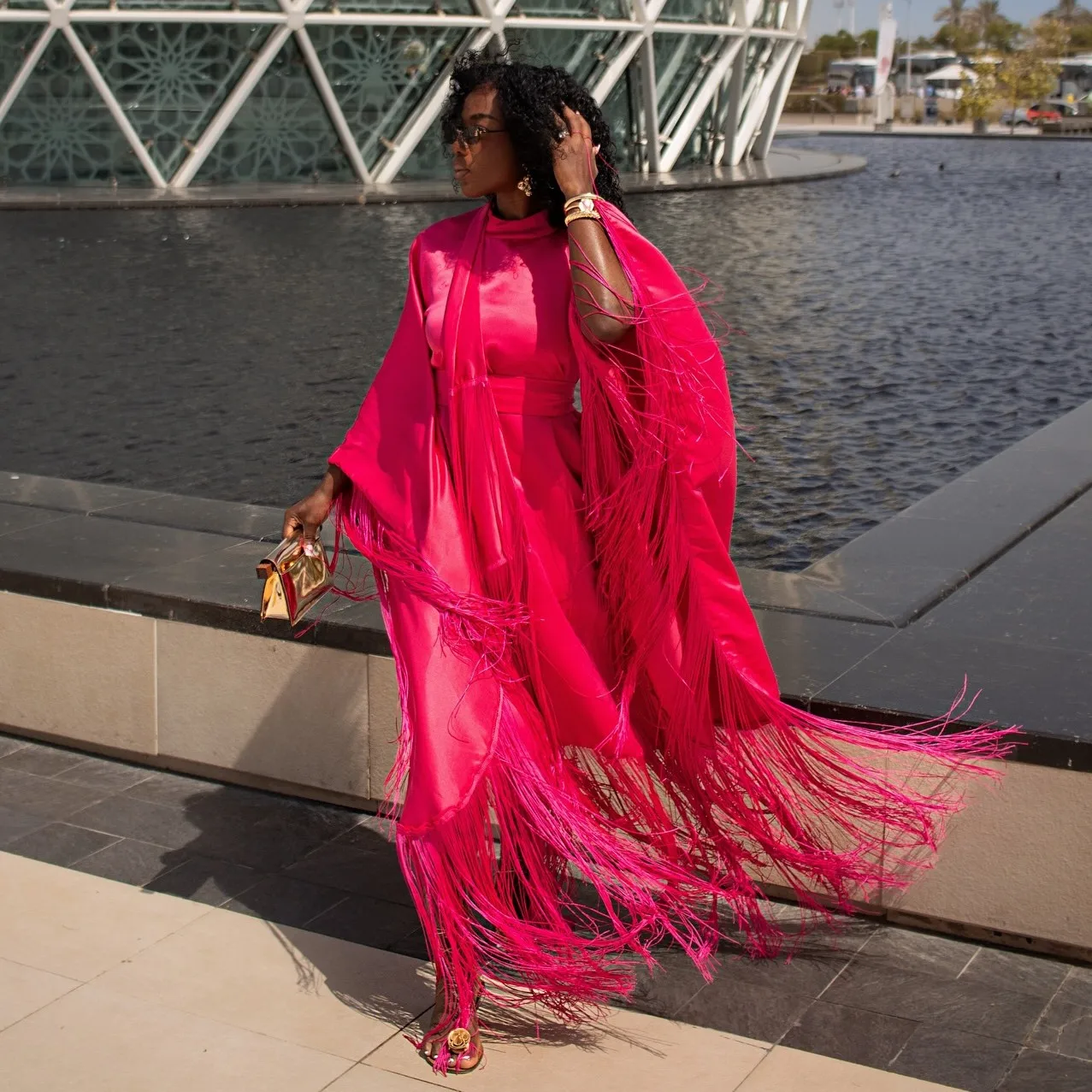 

Rose Red Mermaid Evening Dresses With Neckerchief Tassels Loose Long Sleeves Prom Dress High Slit Aso Ebi WeddingParty Gowns