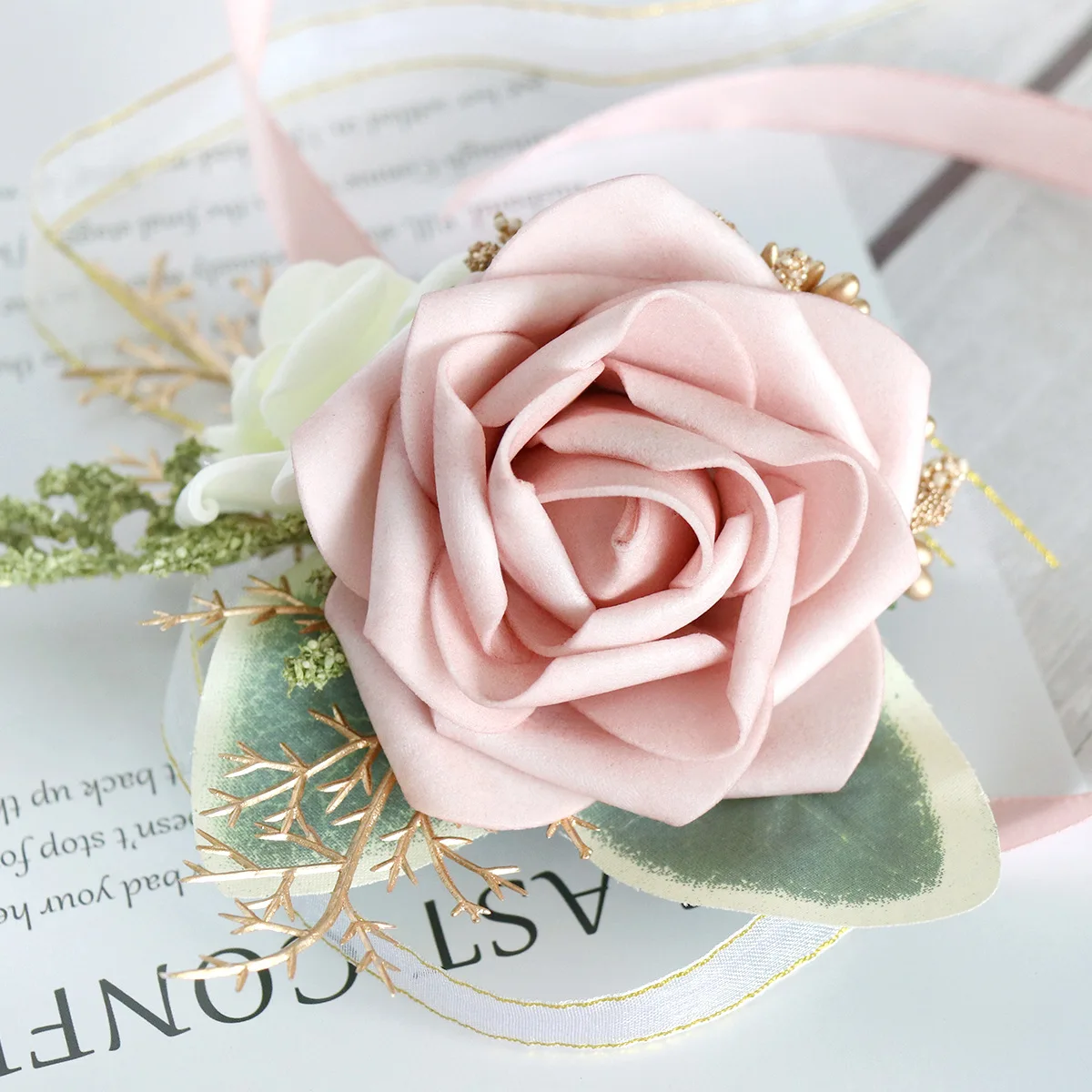 Roze Pe Rose Broche Mannen Bruiloft Corsage Bruidsmeisjes Boutonniere Armband Pols Bloemen Bruiloft Boutoninere Gast Corsage Bloemen